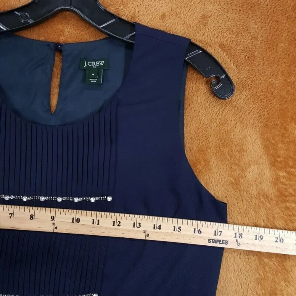 J CREW Top Womens Size 4 Blue Sleeveless Keyhole Pleated Tank Layering Blouse